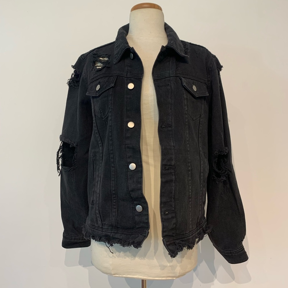 UNIF Following Black Denim Distressed Jacket